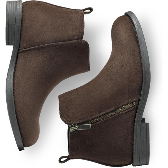 Women's Ankle Brown Boots Short Flat Low Heel Dress Chelsea Casual Classic - Picture 9 of 9